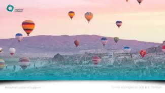 Turkey Skyline Hot Air Balloons Teal Overlay