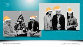 Christmas in June - Orange Festive hats overlayed onto CSG staff members.